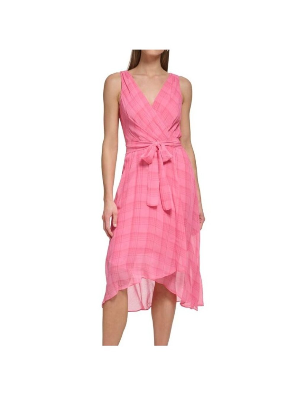 NWT Tommy Hilfiger Womens Pink Chiffon Sleeveless Tie-Waist Midi Dress Petite 8P